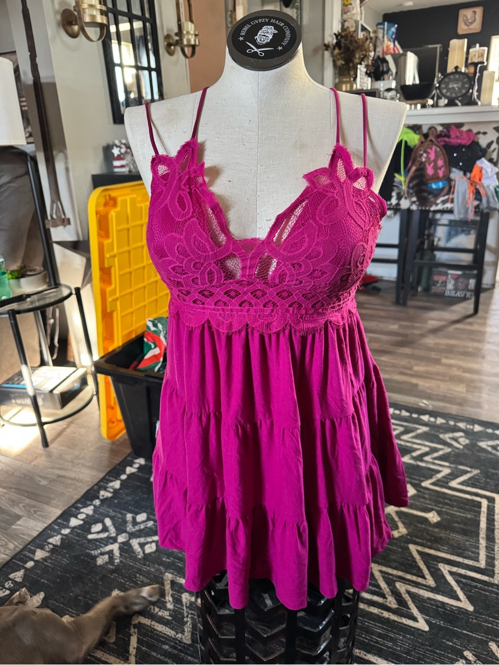 Zenana Outfitters Fuchsia Lace-Trim Tiered Camisole